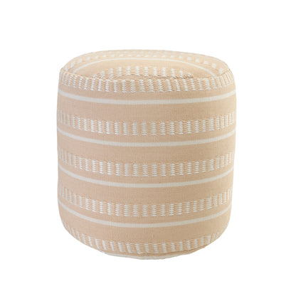 20" Brown Polyester Round Striped Indoor Outdoor Pouf Ottoman