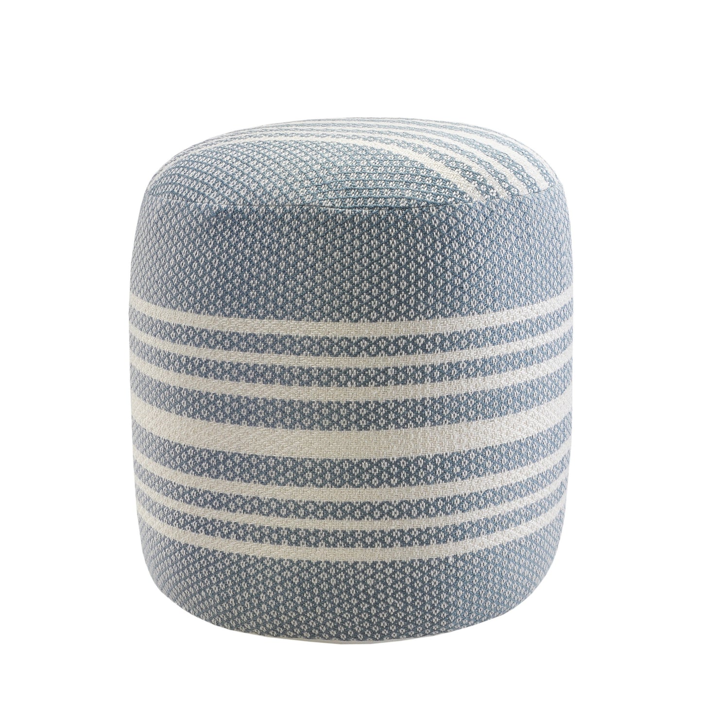 20" Blue Polyester Round Striped Indoor Outdoor Pouf Ottoman