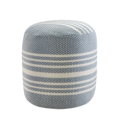 20" Blue Polyester Round Striped Indoor Outdoor Pouf Ottoman