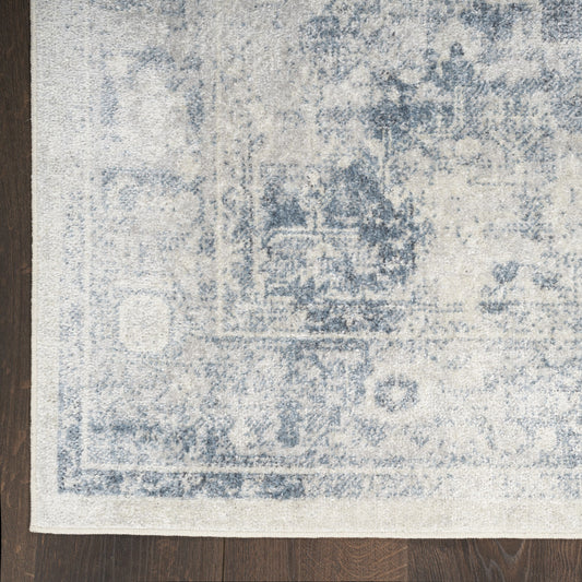 10' Blue Oriental Power Loom Distressed Washable Runner Rug