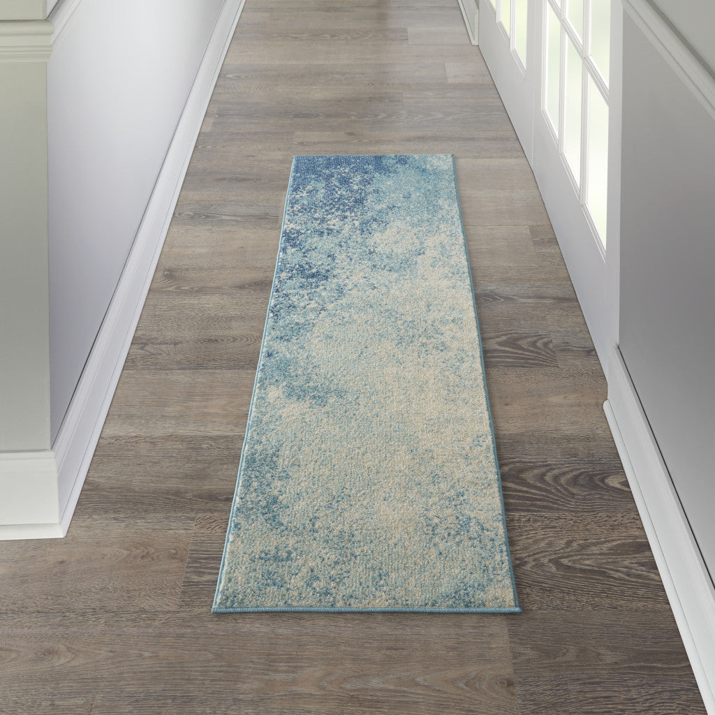 10' Blue Abstract Power Loom Runner Rug