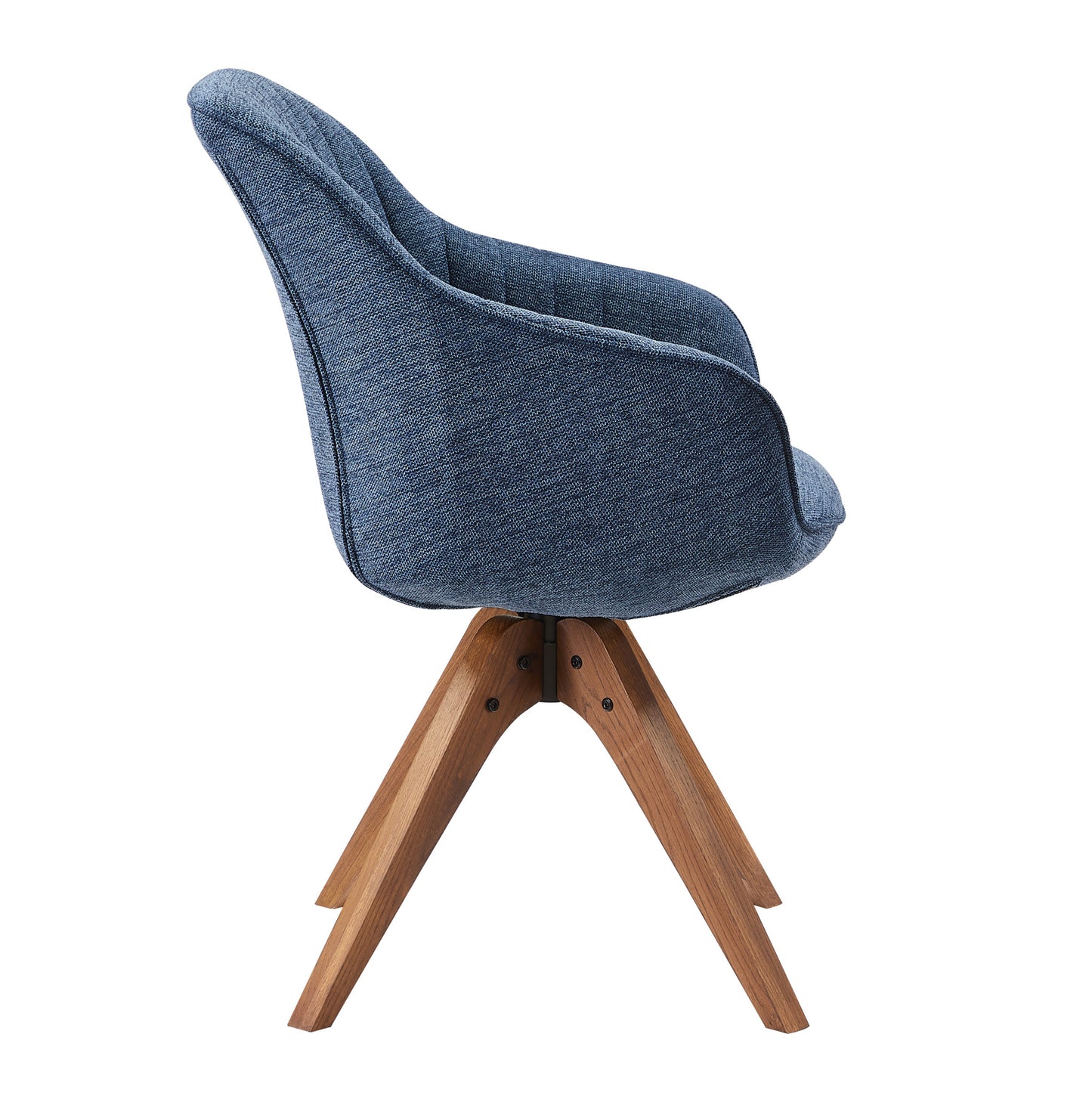 23" Blue Fabric And Natural Swivel Accent Arm Chair