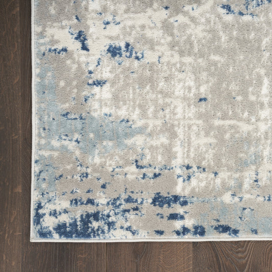 10' Blue and Gray Abstract Power Loom Runner Rug