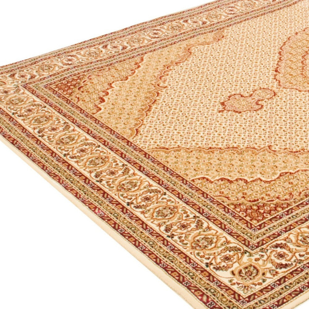 10' X 13' Beige and Ivory Oriental Washable Non Skid Area Rug