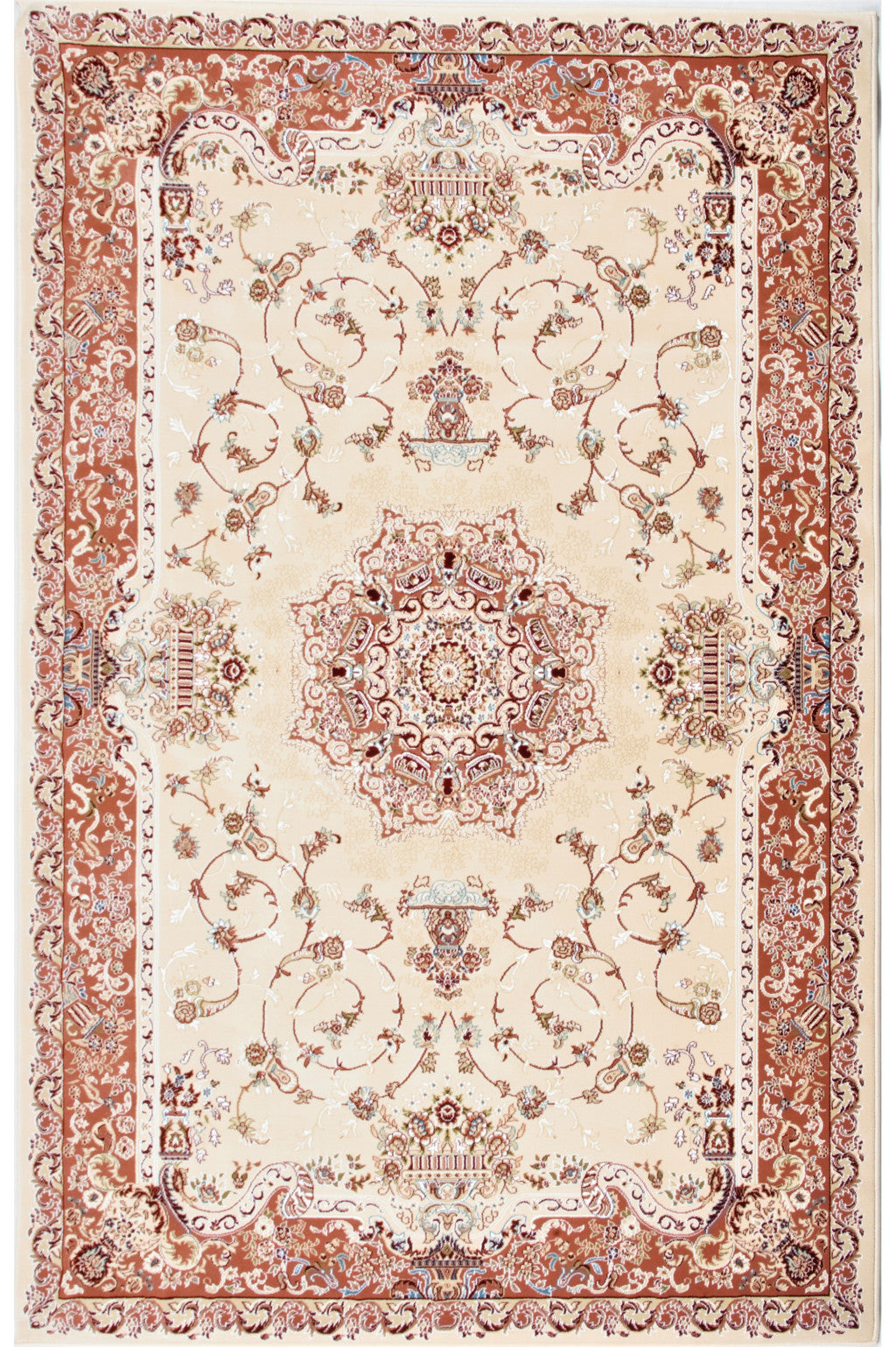 10' X 13' Red and Ivory Oriental Washable Non Skid Area Rug