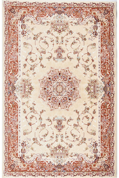 10' X 13' Red and Ivory Oriental Washable Non Skid Area Rug