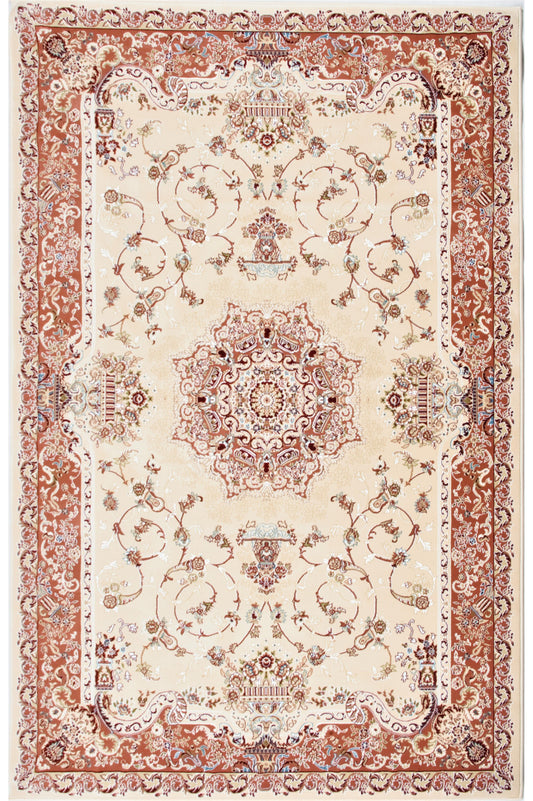 10' X 13' Red and Ivory Oriental Washable Non Skid Area Rug