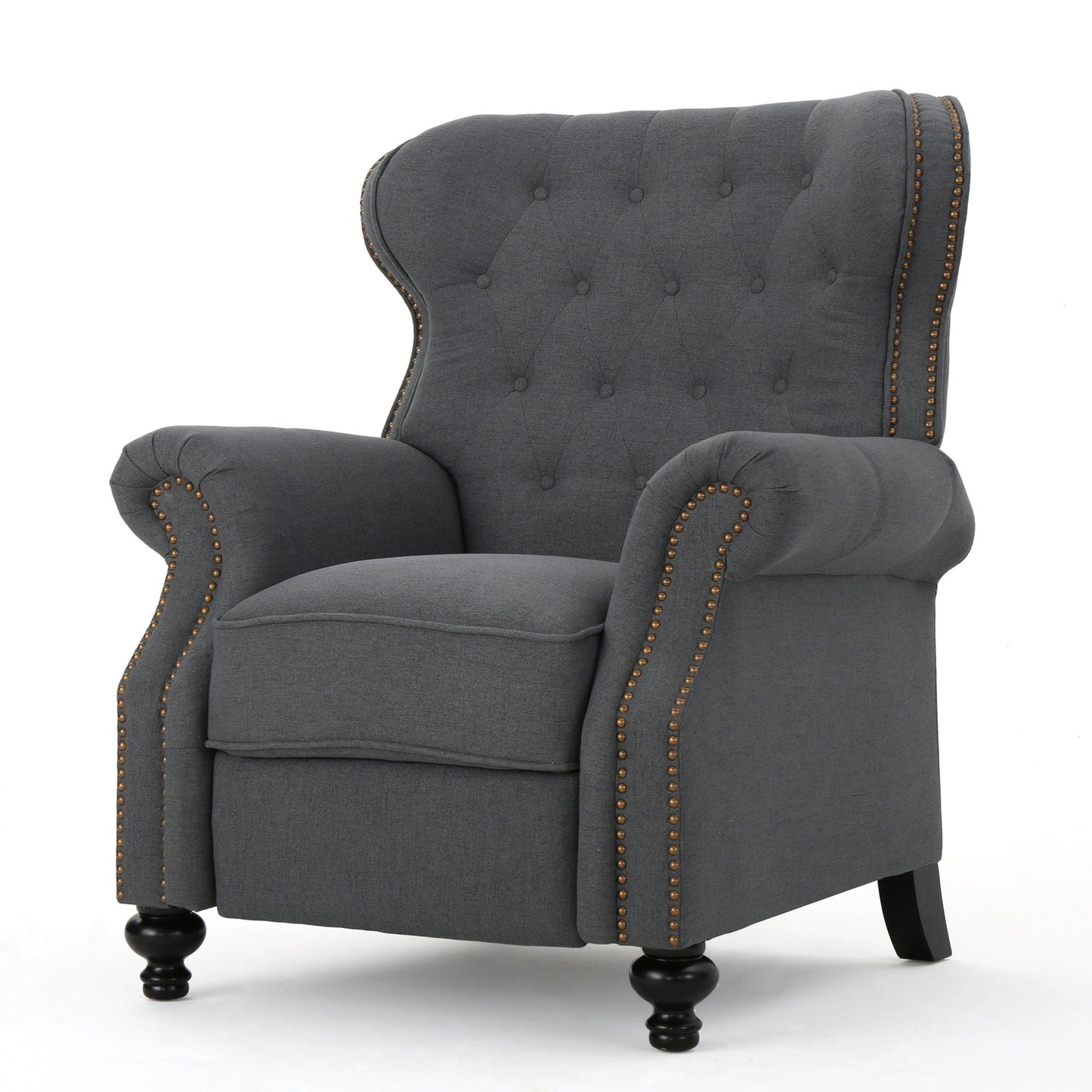 Accented Push Back Recliner Chair With Rolled Arms, Enjoy Cocooning Comfort