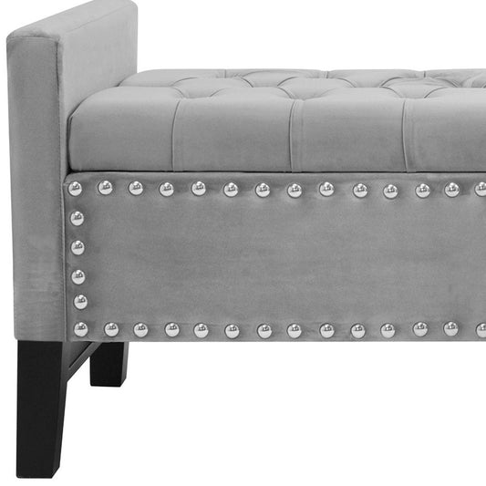 50" Navy Blue and Black Upholstered Velvet Bench with Flip top