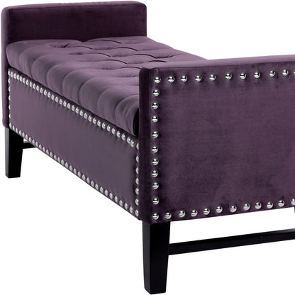 50" Navy Blue and Black Upholstered Velvet Bench with Flip top