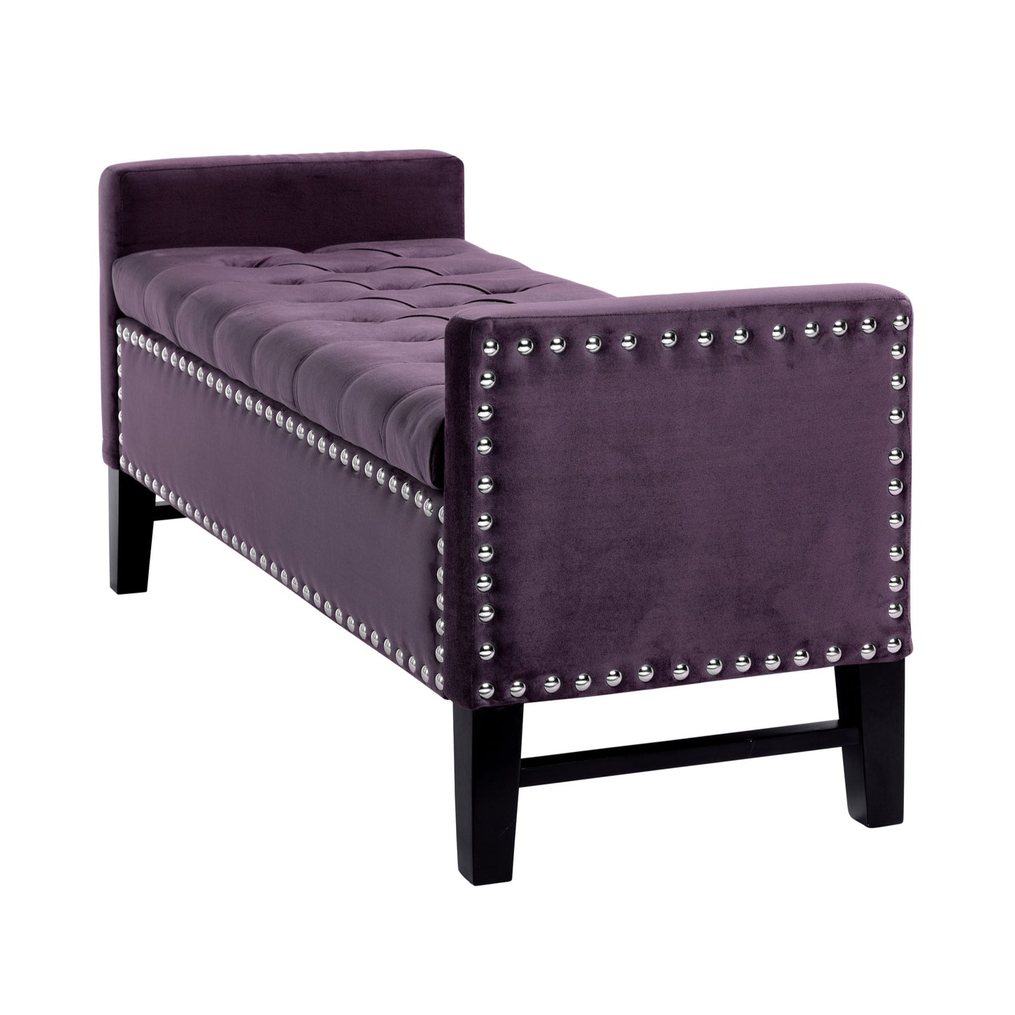 50" Navy Blue and Black Upholstered Velvet Bench with Flip top