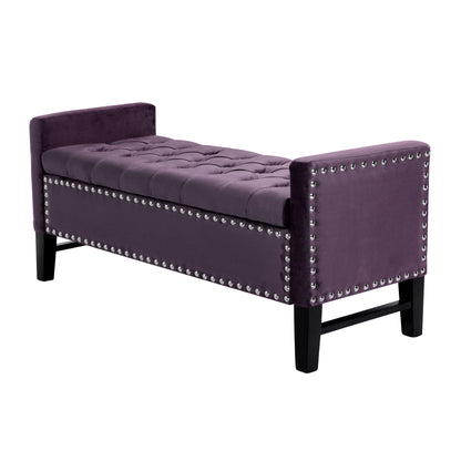 50" Navy Blue and Black Upholstered Velvet Bench with Flip top