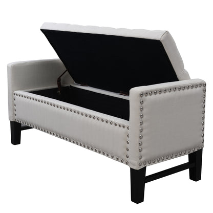 50" Navy Blue and Black Upholstered Velvet Bench with Flip top