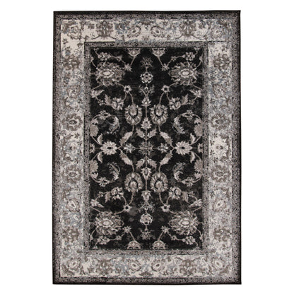 10' Black Floral Power Loom Runner Rug