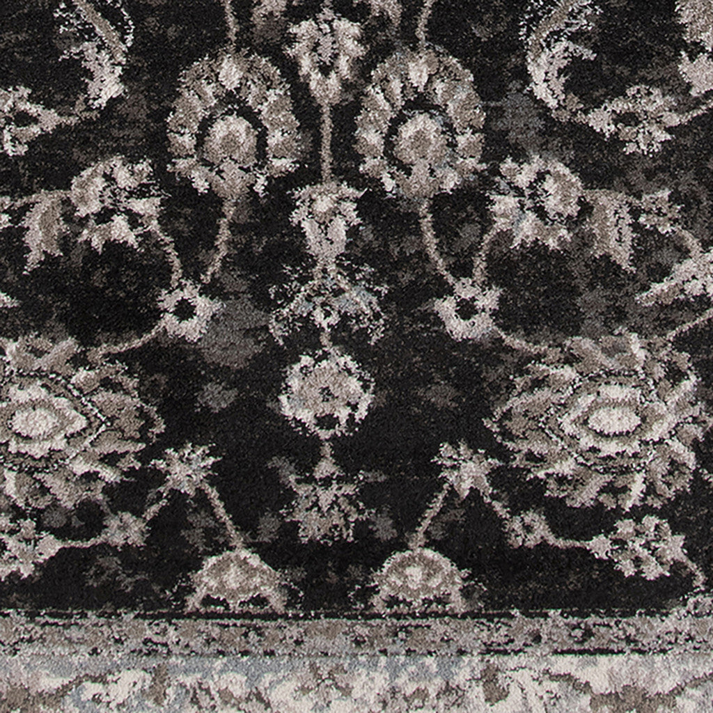 10' Black Floral Power Loom Runner Rug