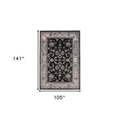 10' Black Floral Power Loom Runner Rug