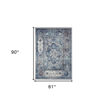 5' X 7' Gray Medallion Power Loom Area Rug