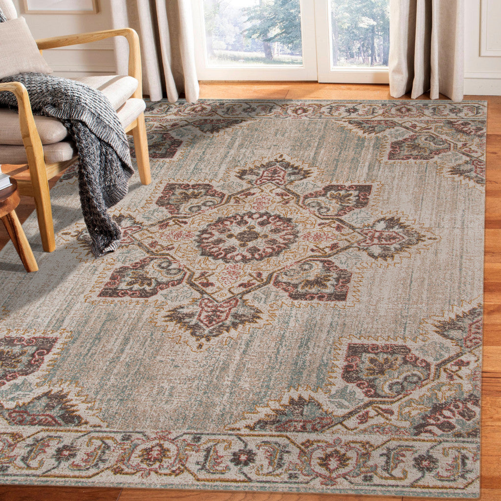 5' X 7' Teal Blue Medallion Power Loom Area Rug