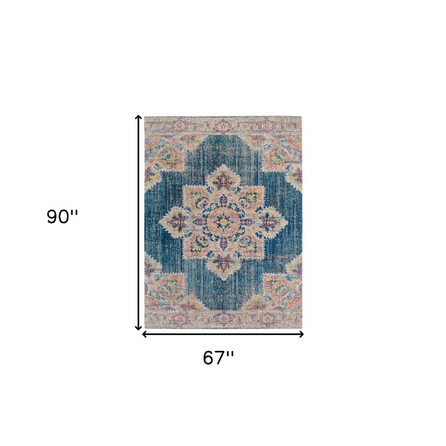 5' X 7' Teal Blue Medallion Power Loom Area Rug