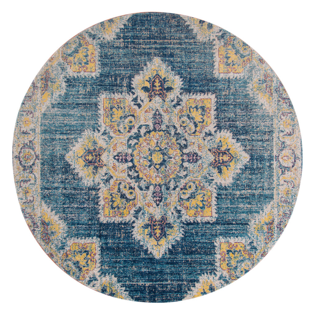 5' X 7' Teal Blue Medallion Power Loom Area Rug