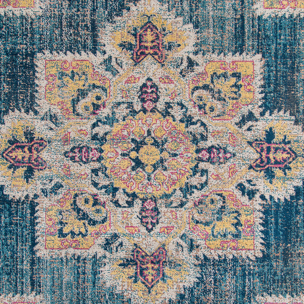 5' X 7' Teal Blue Medallion Power Loom Area Rug