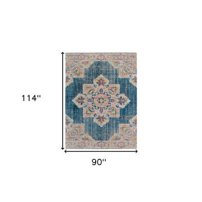 5' X 7' Teal Blue Medallion Power Loom Area Rug