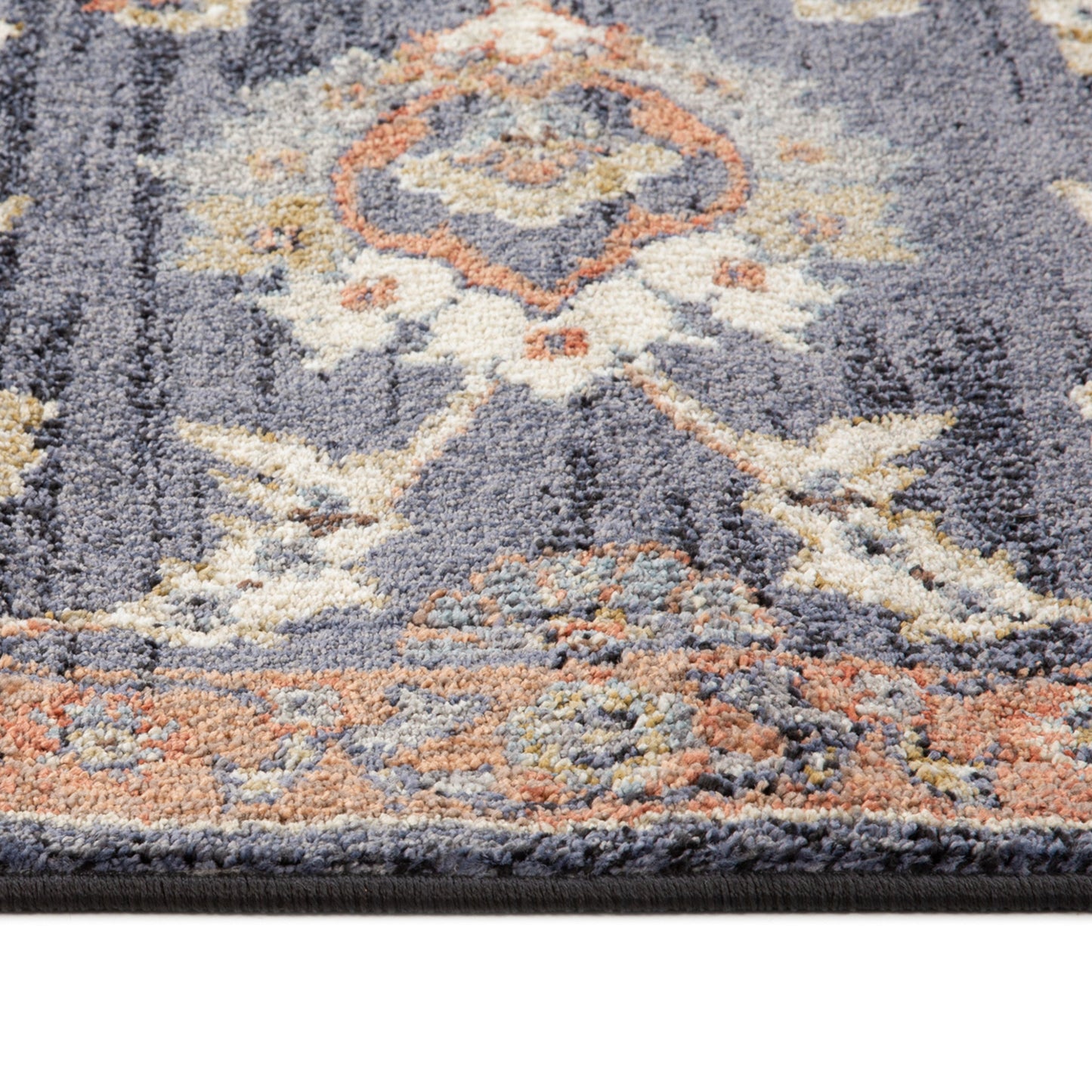 2' X 3' Navy Blue Floral Power Loom Area Rug With Fringe