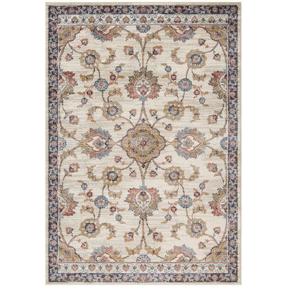 2' X 3' Navy Blue Floral Power Loom Area Rug With Fringe