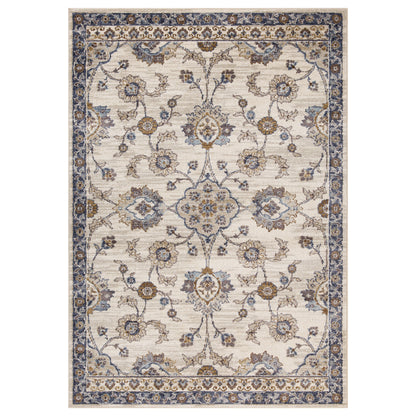 2' X 3' Navy Blue Floral Power Loom Area Rug With Fringe