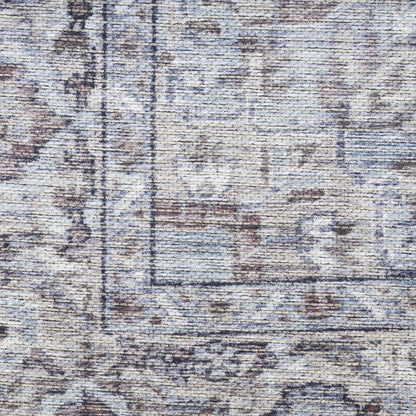 10' Beige and Ivory Floral Power Loom Distressed Washable Runner Rug