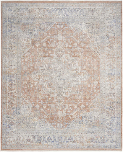 5' X 8' Brown and Blue Oriental Power Loom Distressed Area Rug With Fringe