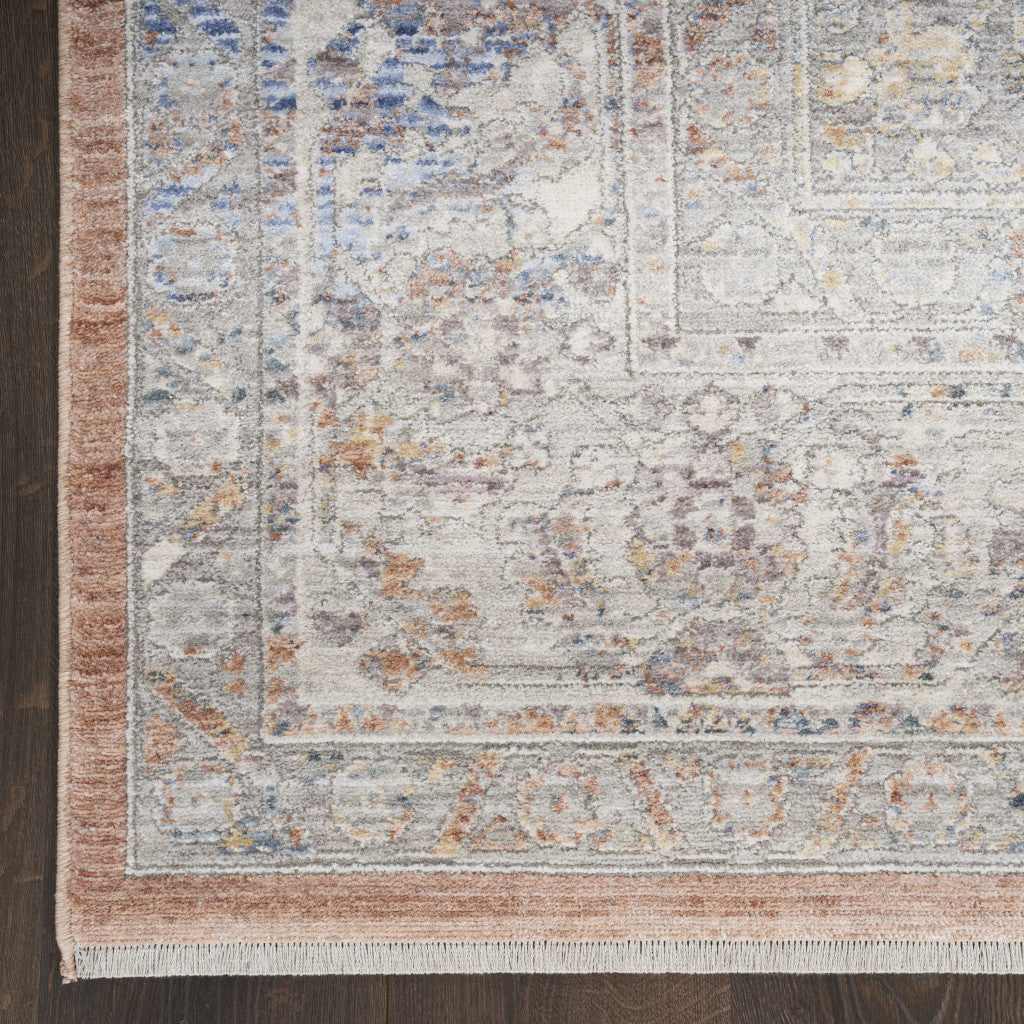 5' X 8' Brown and Blue Oriental Power Loom Distressed Area Rug With Fringe