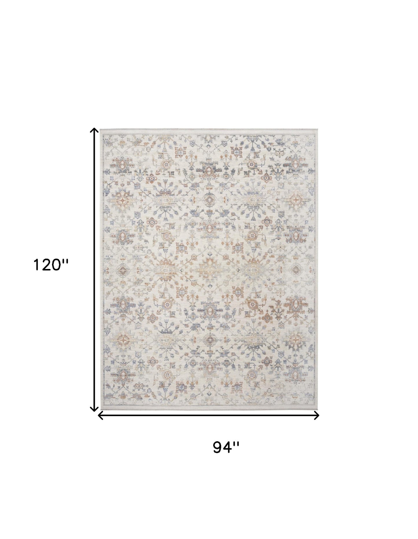 8' X 10' Ivory and Gray Oriental Power Loom Distressed Area Rug With Fringe