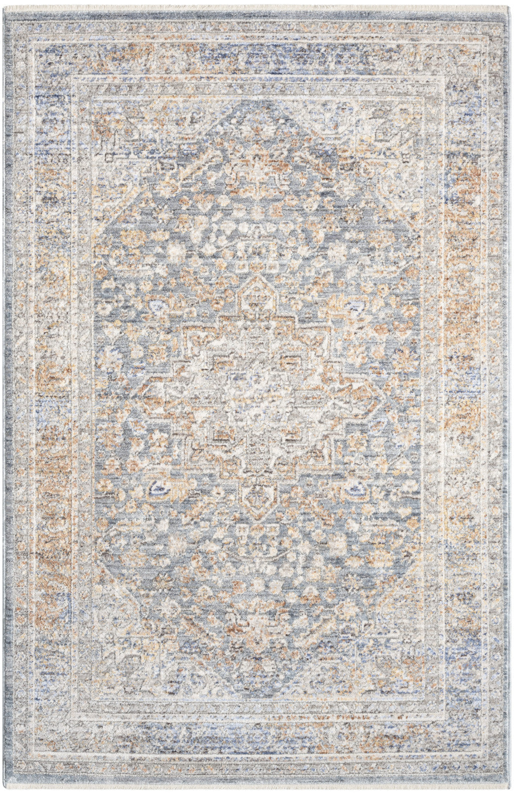 3' X 5' Ivory and Blue Oriental Power Loom Distressed Area Rug