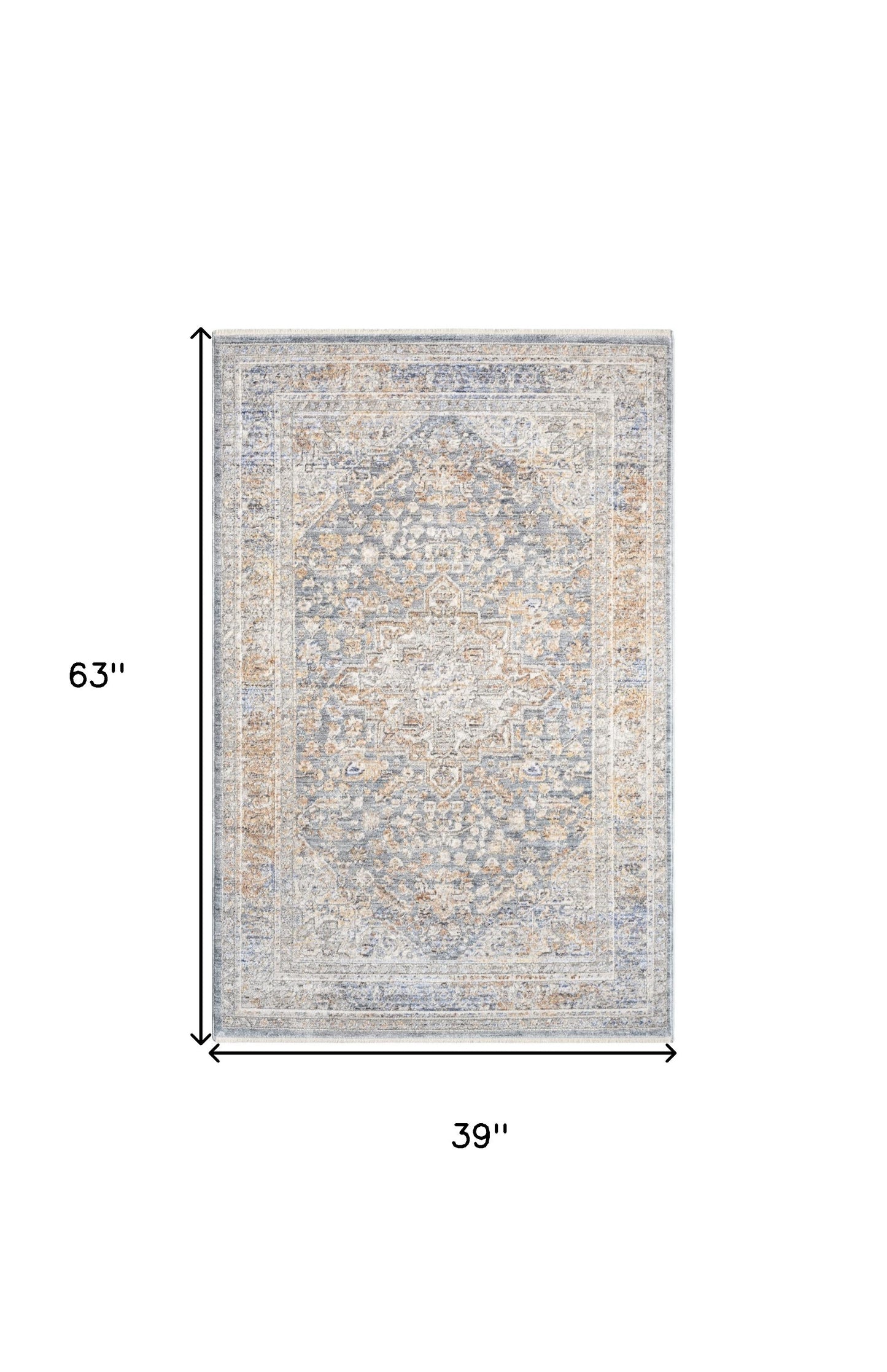 3' X 5' Ivory and Blue Oriental Power Loom Distressed Area Rug