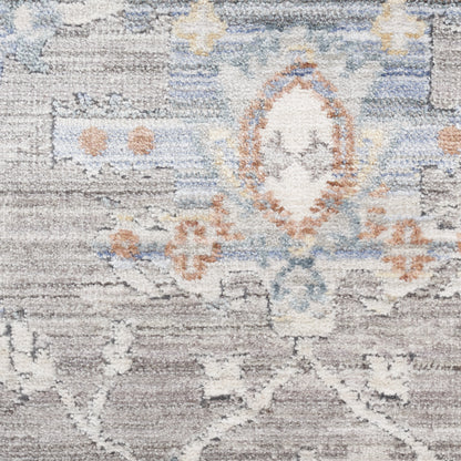 12' Ivory Blue and Gray Oriental Power Loom Distressed Runner Rug