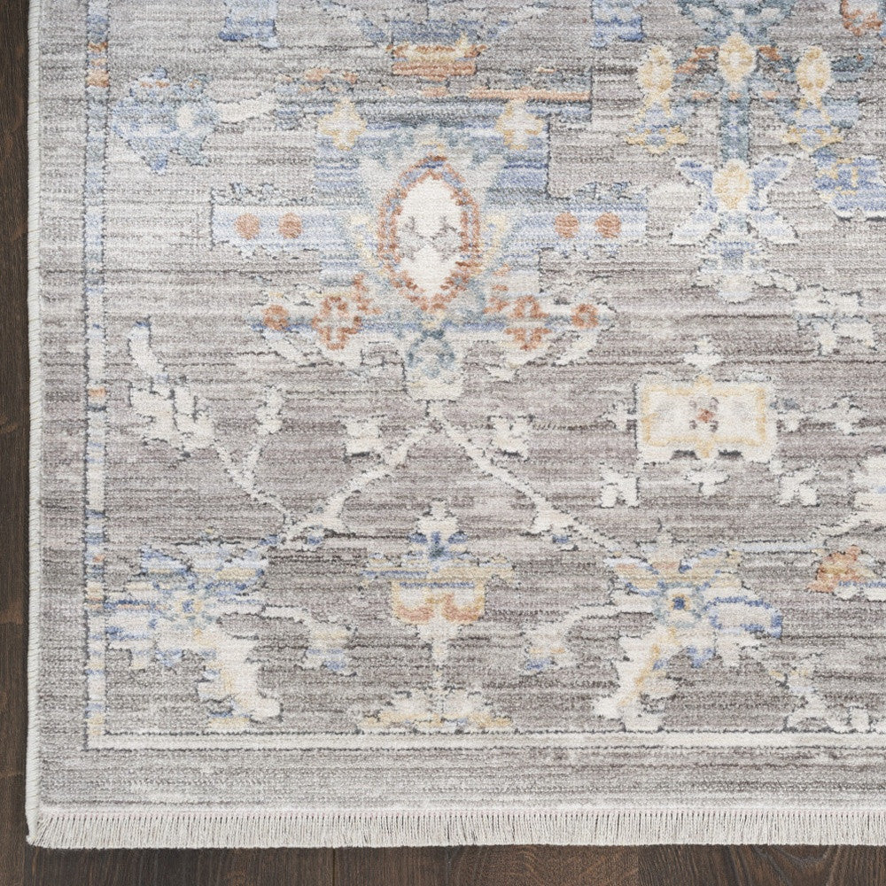 12' Ivory Blue and Gray Oriental Power Loom Distressed Runner Rug