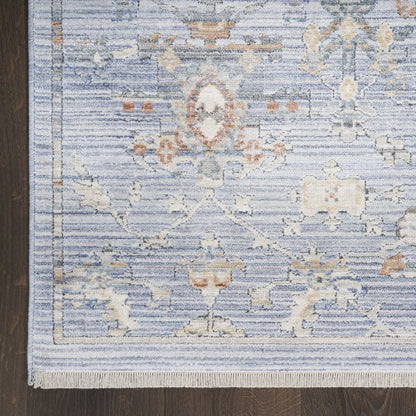 12' Blue and Ivory Oriental Power Loom Distressed Runner Rug