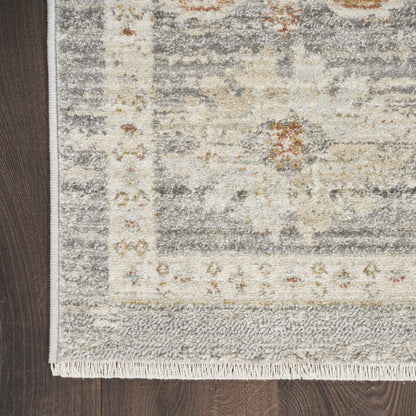 3' X 5' Beige Ivory and Gray Oriental Power Loom Distressed Area Rug With Fringe