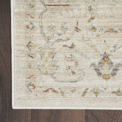 8' Beige and Brown Oriental Power Loom Distressed Runner Rug With Fringe