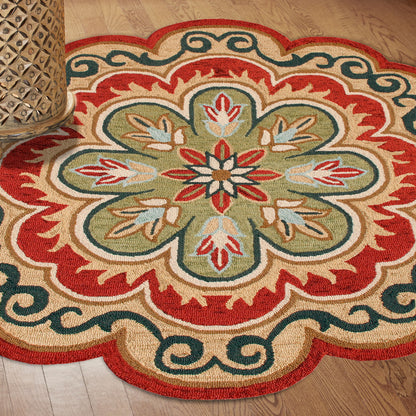 5' X 5' Green Round Wool Floral Hand Tufted Area Rug