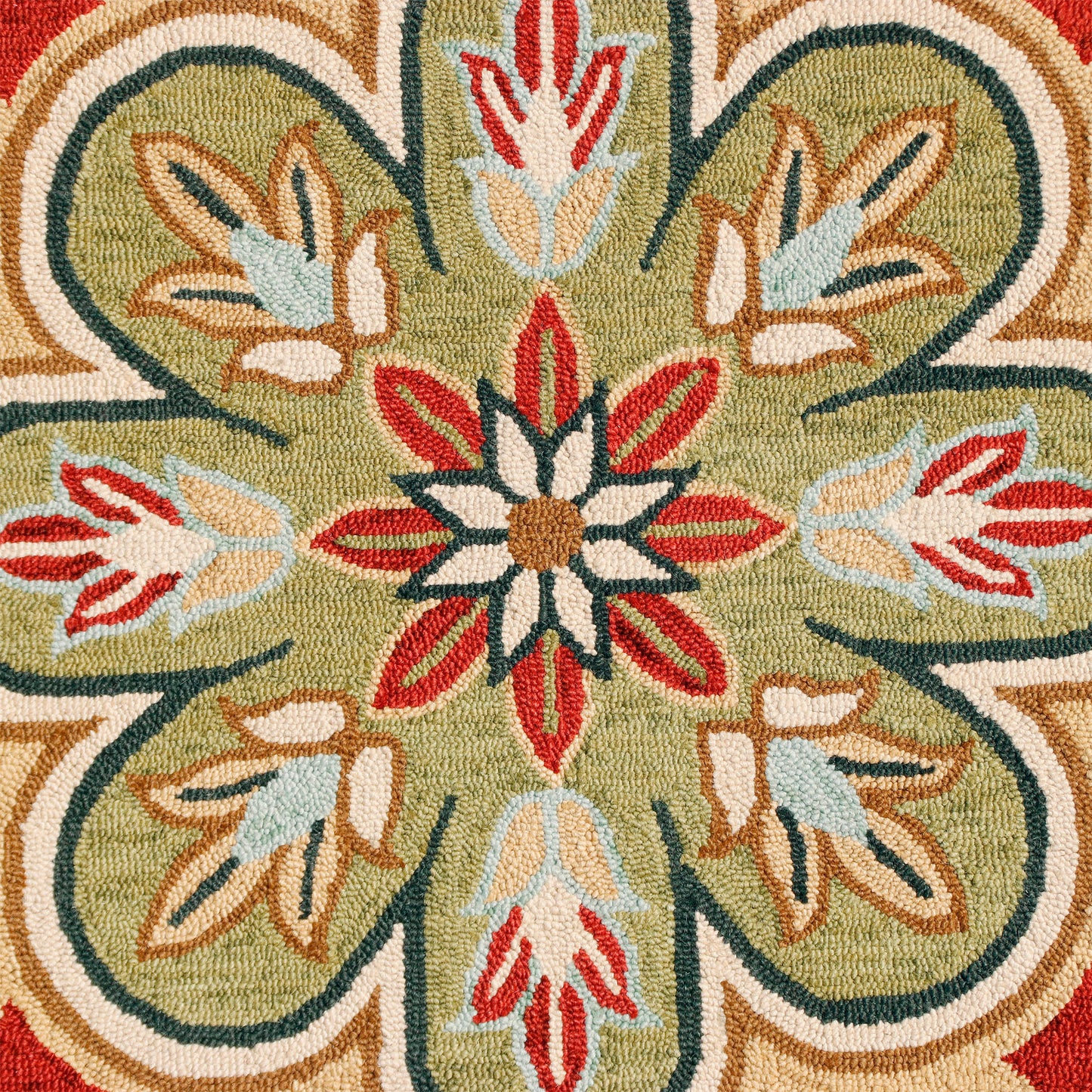 5' X 5' Green Round Wool Floral Hand Tufted Area Rug