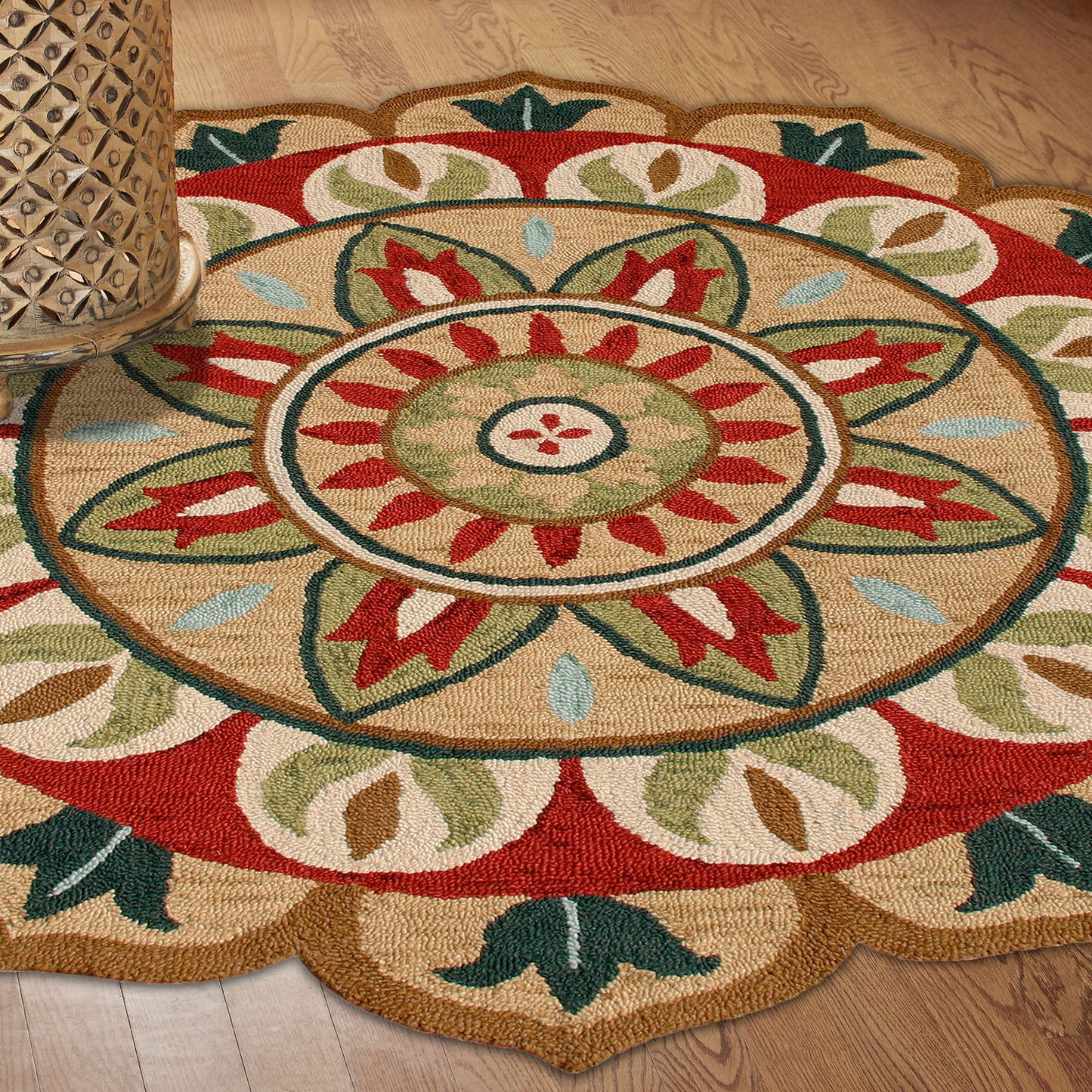 6' X 6' Blue Round Wool Floral Hand Tufted Area Rug