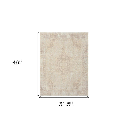 2' X 3' Beige Medallion Washable Non Skid Area Rug