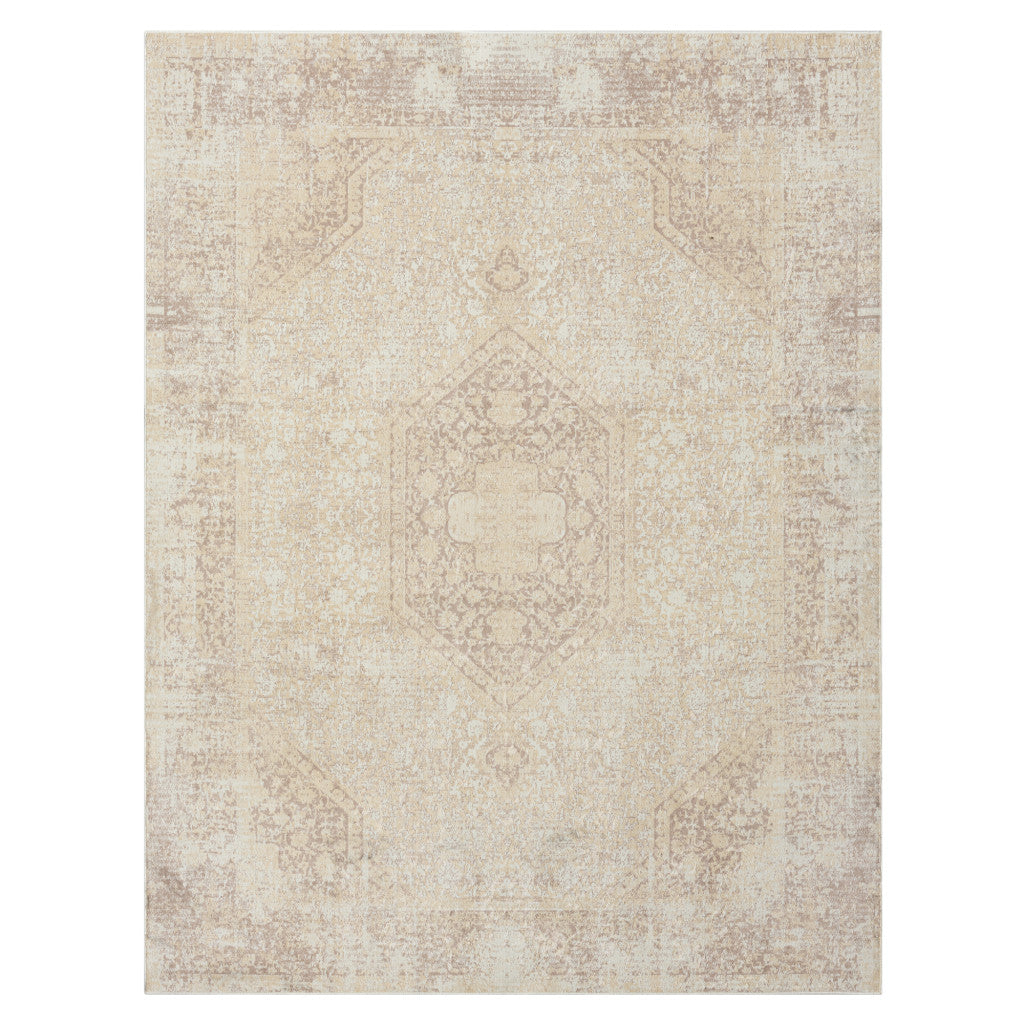 2' X 3' Beige Medallion Washable Non Skid Area Rug