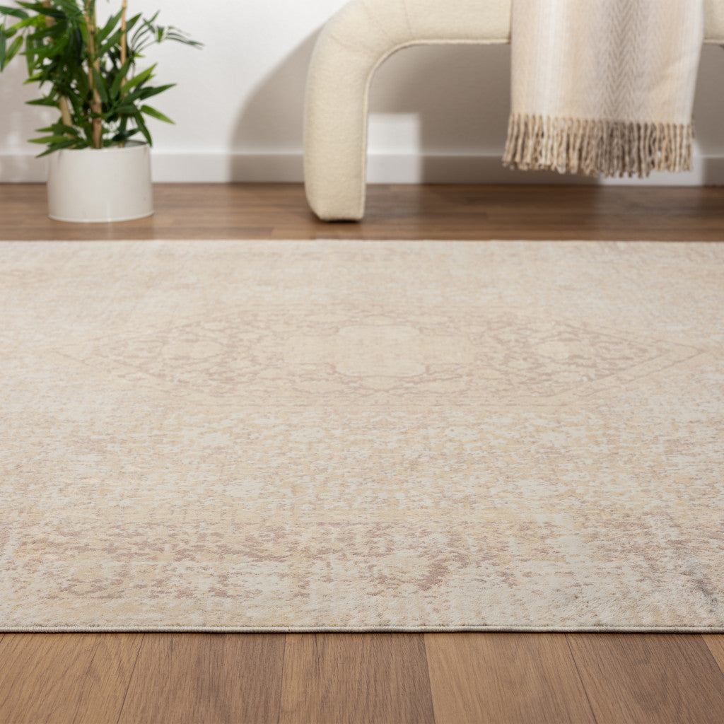 2' X 3' Beige Medallion Washable Non Skid Area Rug