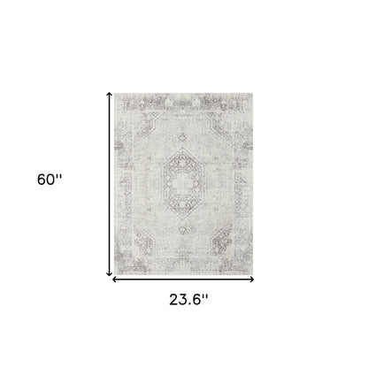 2' X 5' Gray Medallion Washable Non Skid Area Rug