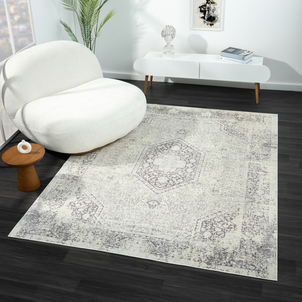 2' X 5' Gray Medallion Washable Non Skid Area Rug