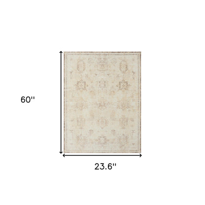 2' X 3' Beige Abstract Washable Non Skid Area Rug