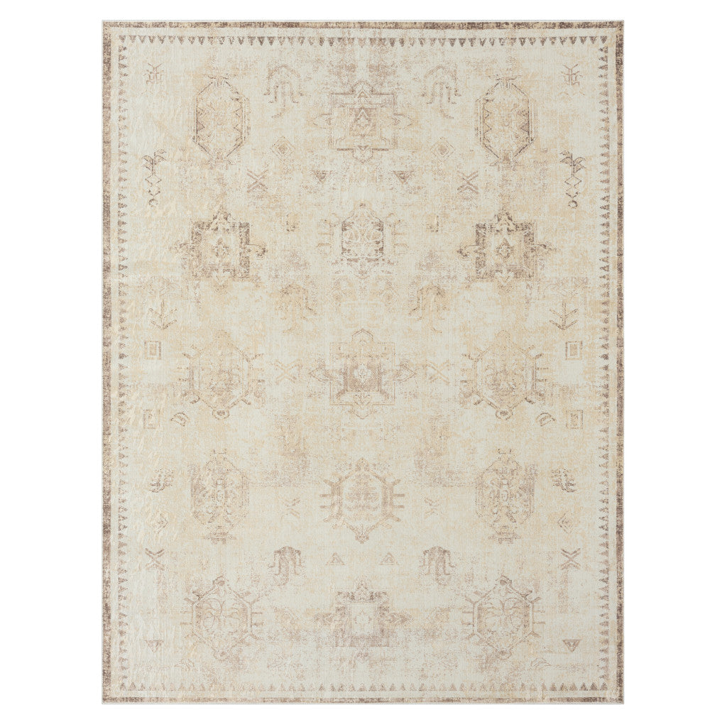 2' X 3' Beige Abstract Washable Non Skid Area Rug